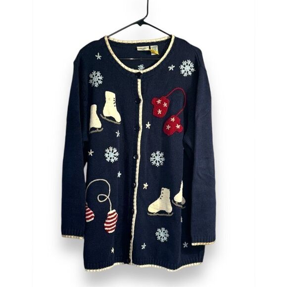 Vintage Cherokee Womens Blue Ramie Cotton Embroidered‎ Button Knit Sweater sz 14 - Picture 2 of 6